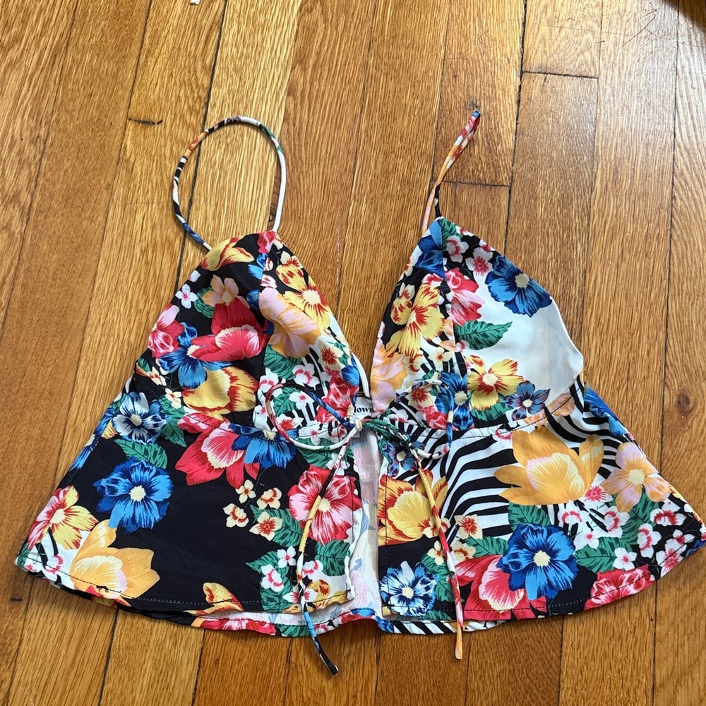 Floral Multicolor Tie Front Women's Tank Top